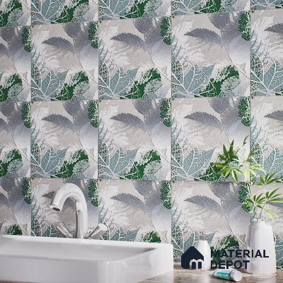 Floral Wall Tile TL 07248 Plana 8001 GLM (Silver) 1 ft x 1 ft Ceramic Matte Finish - 9 mm  | 2 mm Spacer is Mandatory | Please Expect a Slight Variation of Pattern (Sample)